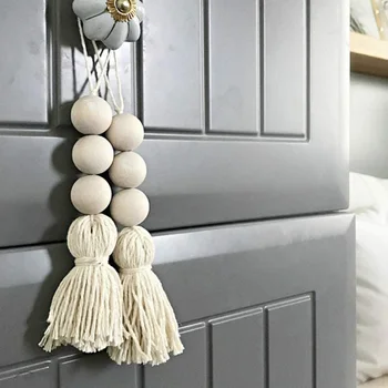 

2PCS Wood Bead Garland With Tassels Farmhouse Rustic Country Decor Wall Decor Farmhouse Ornament Woven Wall Hanging