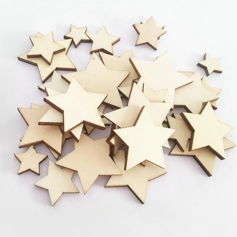 

100pcs Unfinished Wood Stars, Wood Cutouts Star Shaped Wood Pieces, for Craft DIY Classroom Projects, Christmas Tree