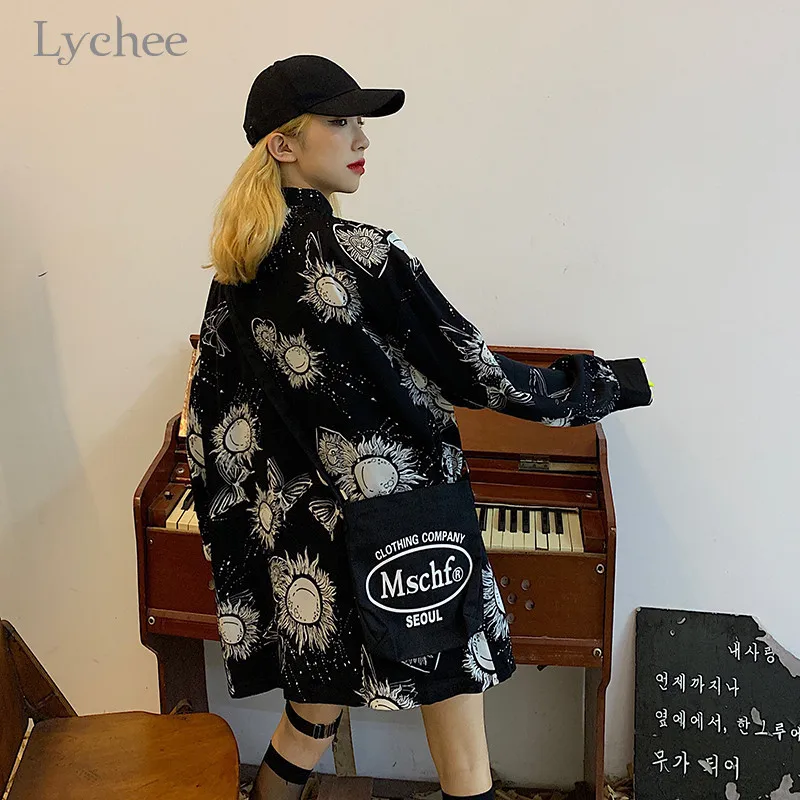 Lychee Harajuku темная мультяшная женская рубашка с принтом от солнца блузка