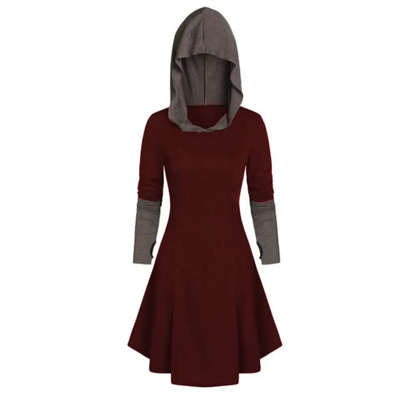 Готическое средневековое черное платье с капюшоном зимние вечерние платья для