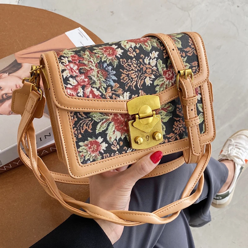

Flower Designer Vintage PU Leather Crossbody Bags for Women 2020 Simple Shoulder Handbags Women's Branded Trending Hand Bag