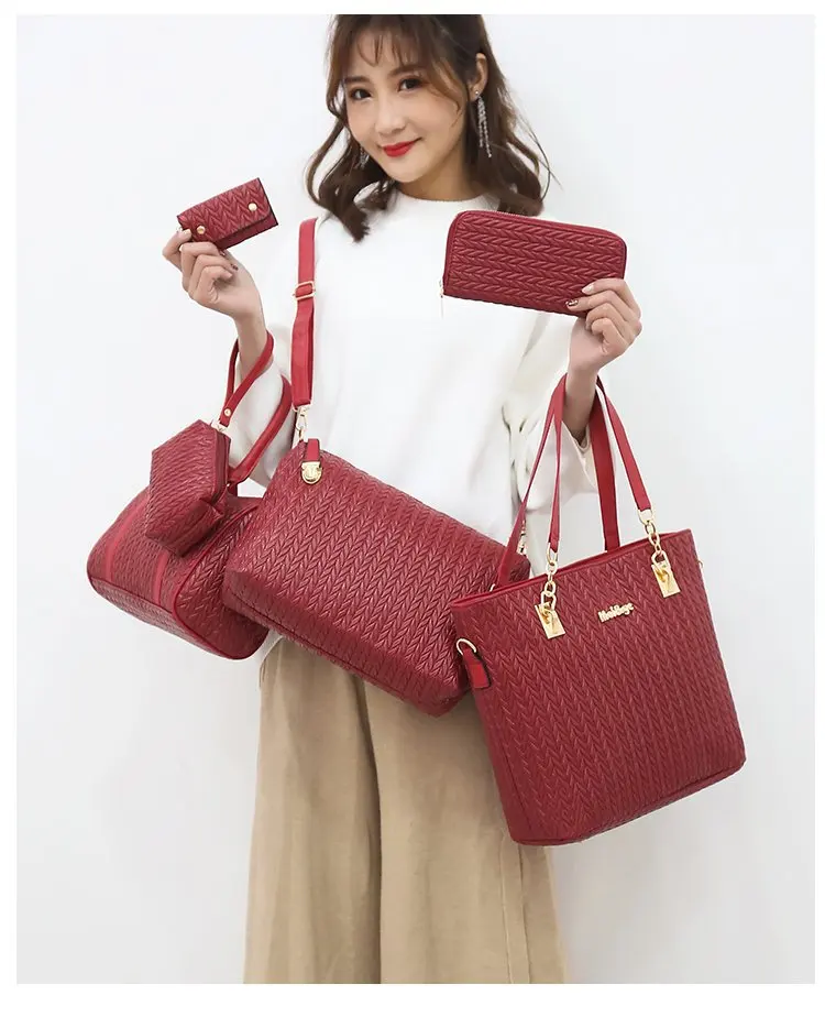 

Qian yi niao Europe And America Style Different Size Bags Six Pieces Set Women's Handbag Pleated Shoulder WOMEN'S Bag