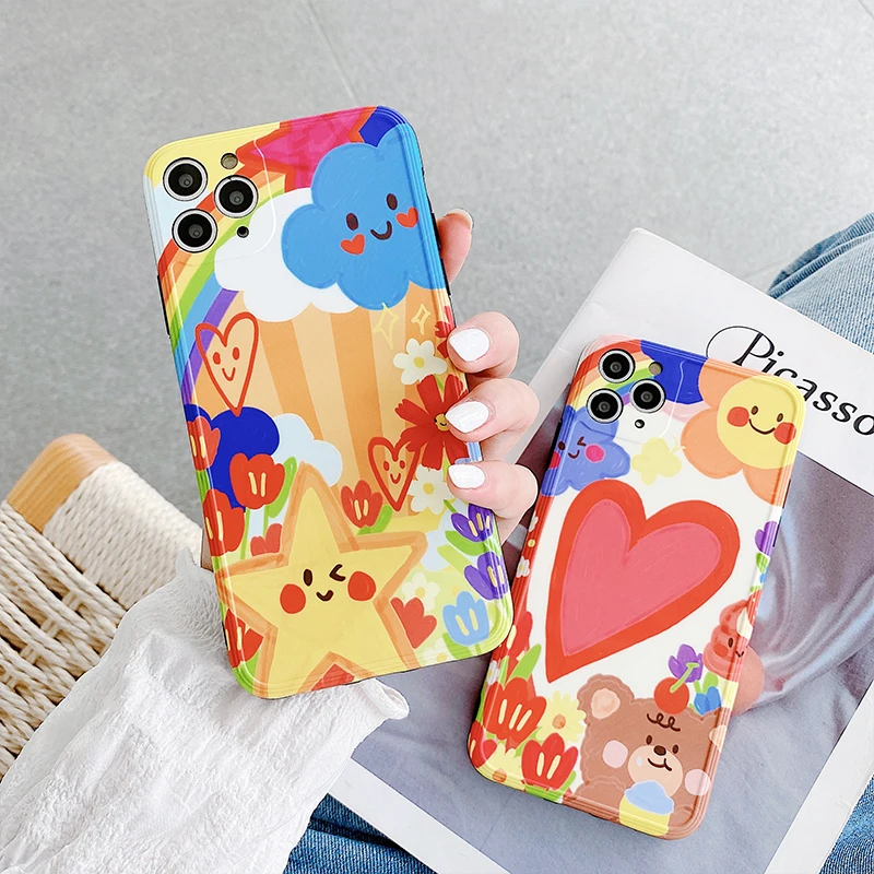 Cute Rainbow Graffiti Phone Case For iPhone 6 6s 7 8 Plus X XR XS Max 11 Pr omax Soft TPU Back Cover |