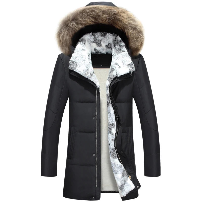 Зимняя мужская куртка, хлопковое пальто, парка, мужская куртка, утолщенная, теплая, кроличий мех, воротник, мех енота, с капюшоном, Размер 4XL, Рождественские предложения