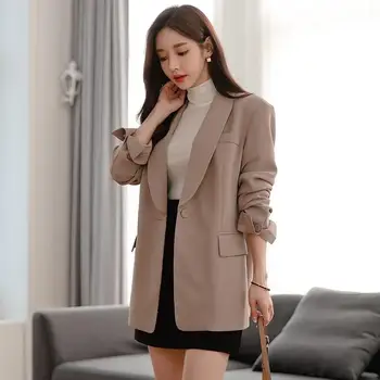 

Women Notched Solid Color Suits Long Blazer Coat Winter Bow Lace-Up Single Buckle Work Coat Casual Loose Outwear