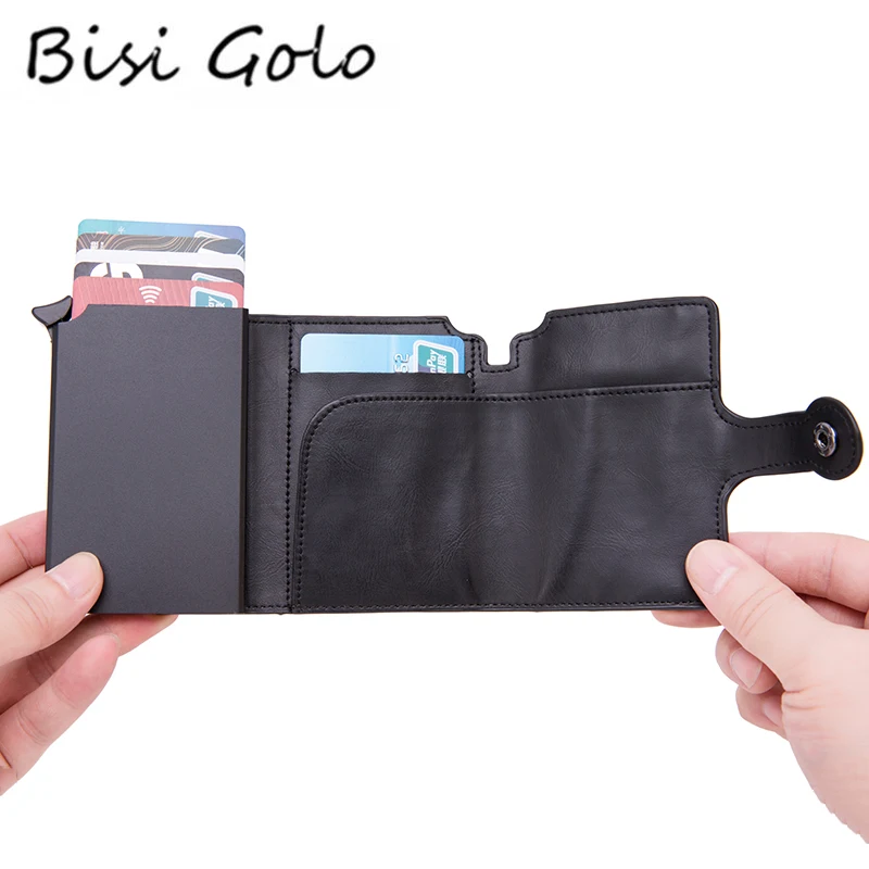 Мужской чехол для кредитных карт BISI GORO черный кошелек с кнопками RFID из металла и