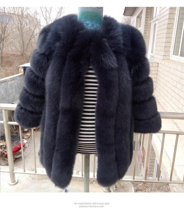 Модное свободное меховое пальто женское новое пальто из искусственного меха осеннее и зимнее пальто из лисьего меха длинное меховое пальто большого размера - Цвет: dark blue