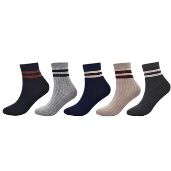 

5 Pairs Men'S Socks Cotton Business Socks Stripe Pattern Solid Color Cotton Socks Comfortable Breathable Socks For Men