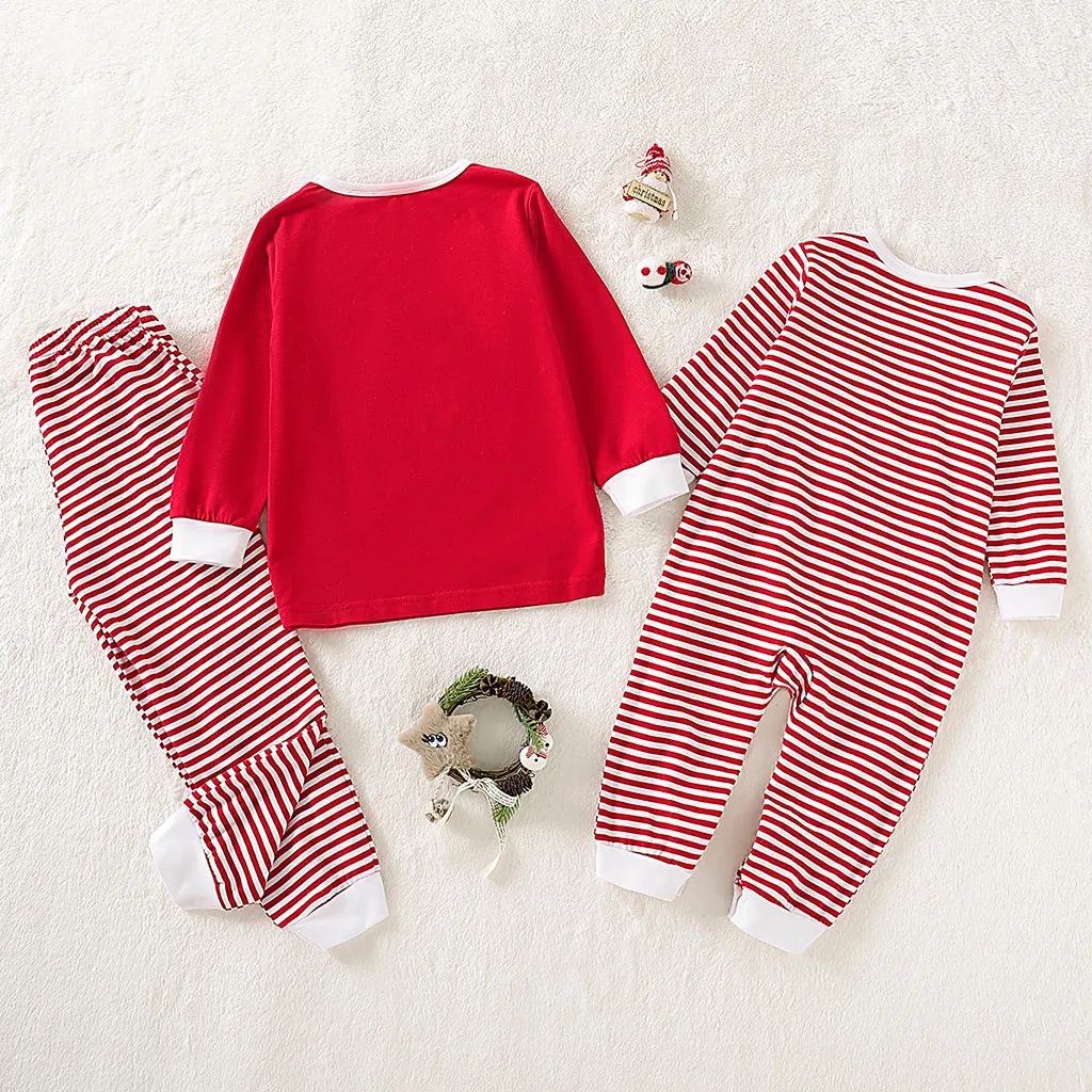 Рождественский комплект одежды для детей; сезон осень-зима; пижамы в полоску с рождественским снеговиком для маленьких мальчиков и девочек; комплекты одежды для сна
