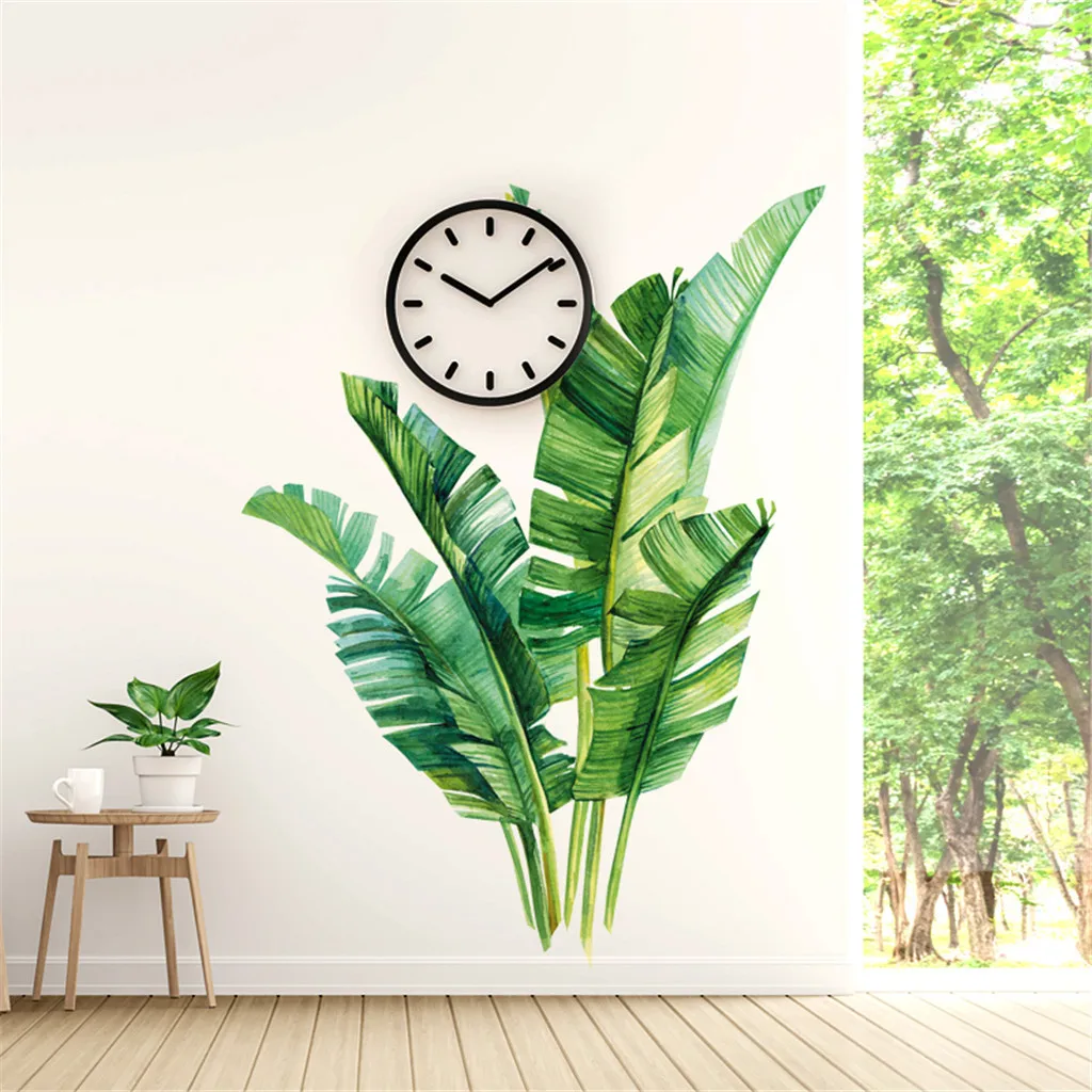 Nordic Green Plant Wall Stickers Home Decor Living Room Tropical Rainforest Palm Leaves Decal Mural Children Wallpaper | Дом и сад