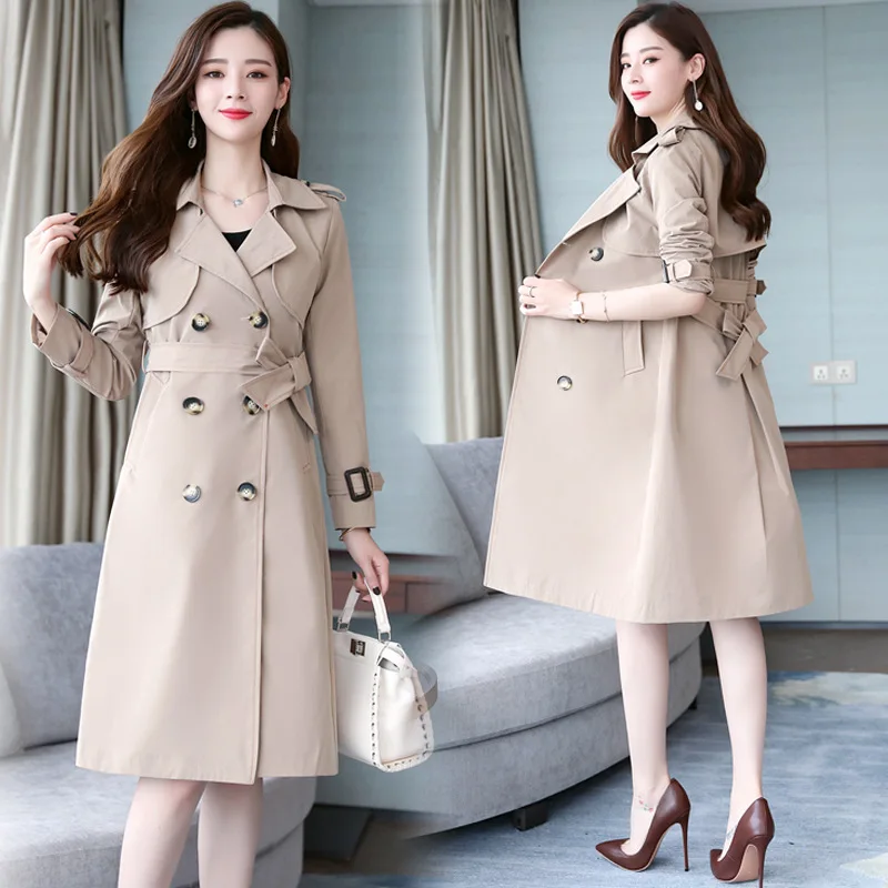 

2019 Spring And Autumn New Style Goddess-Style Trench Coat Mid-length over-the-Knee-Style Elegant Overcoat Versatile Coat Trend