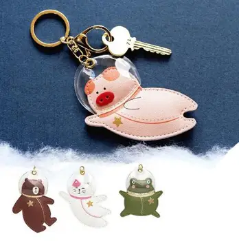 

New Astronaut Creative Keychains Top Grade Leather Car Key Chains Student Girl Lovely Cartoon Bag Decoration Gift KeyRings
