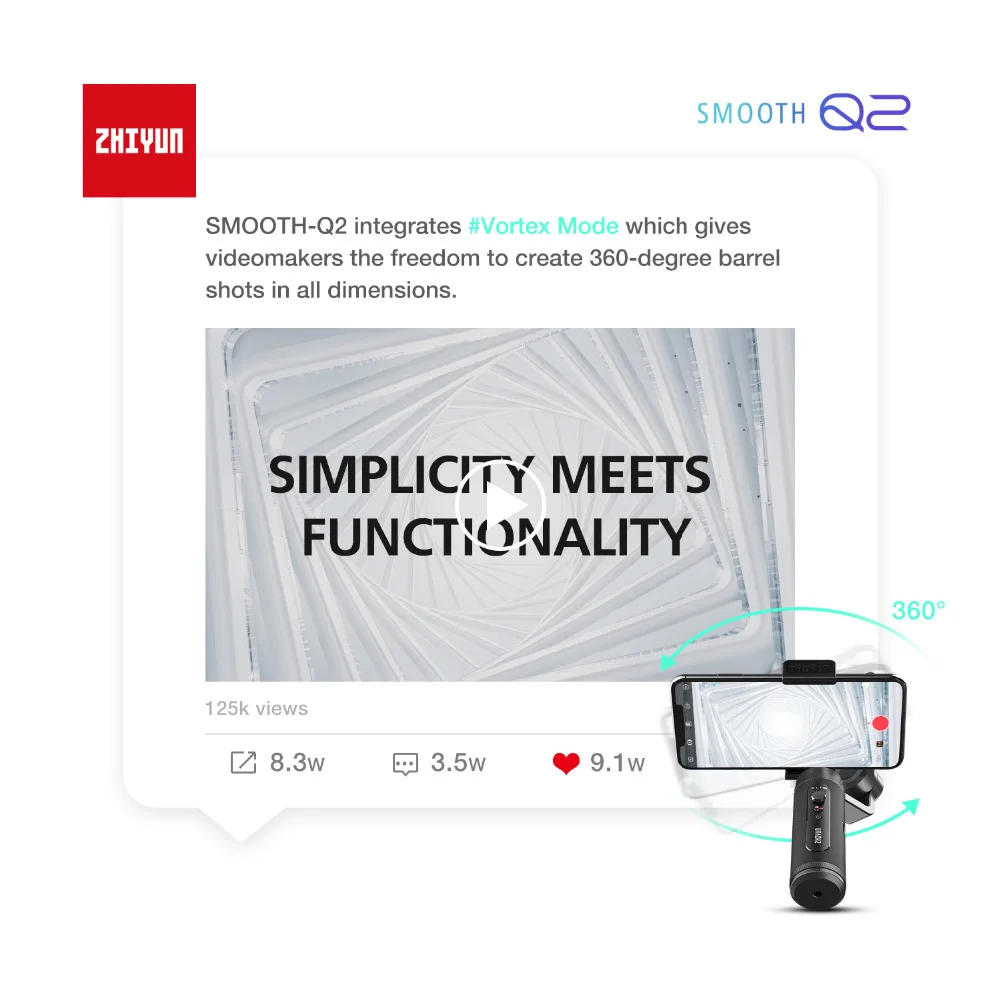 Zhiyun Smooth Q2 3-осевой смартфон Gimbal стабилизатор для iPhone gopro hero экшн-камер Pk DJI Osmo Mobile 2 3 Osmo Pocket