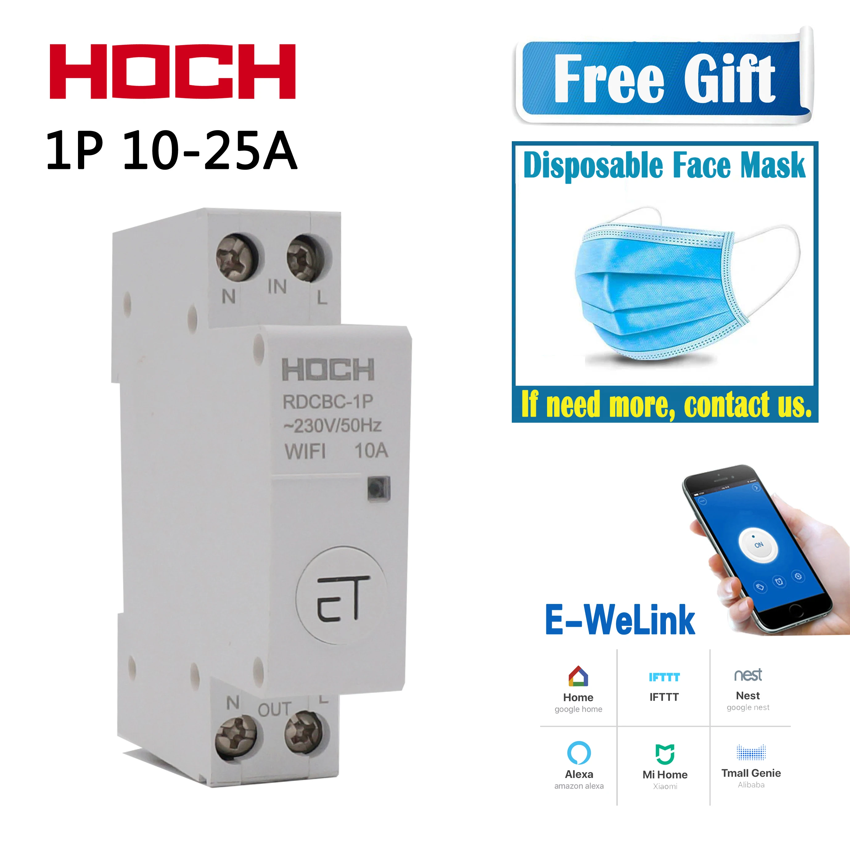 

HOCH RDCBC-1P WIFI circuit breaker Remote control eWeLink Timer smart intelligent Magnetic holding switch Factory Free Shipping