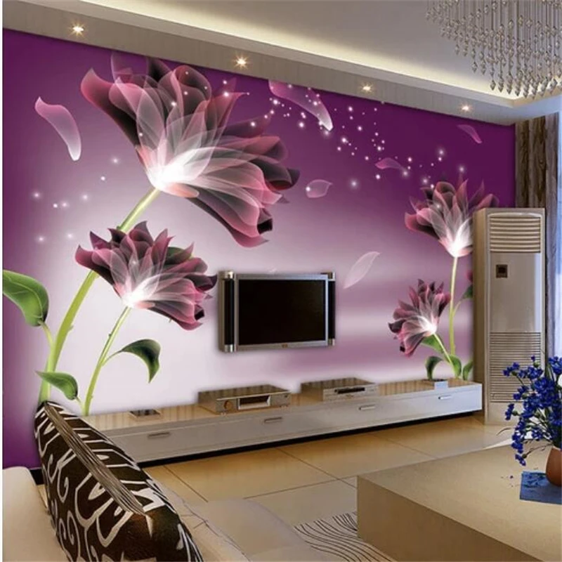 Beibehang papel de parede Custom wallpaper mural fashion home decoration purple flower dream lily lily TV background wallpaper