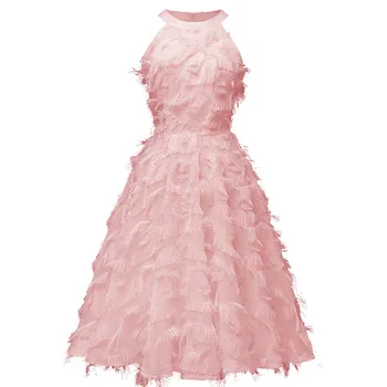 

L36537 Real Photos Sexy Women 1950s Round Neck Tassel Cocktail Vintage Dress