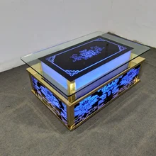 

home bar furniture Gold club KTV bar stainless steels + LED light bar table sets modern glass club table