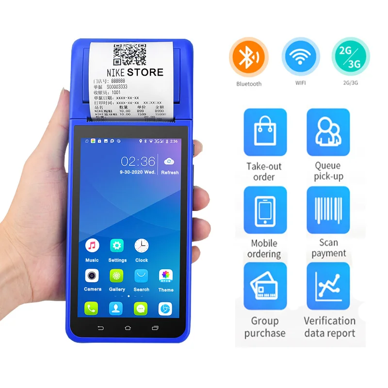 Ручной Pos терминал Android PDA с 58 мм термочековый принтер кассовые аппараты для