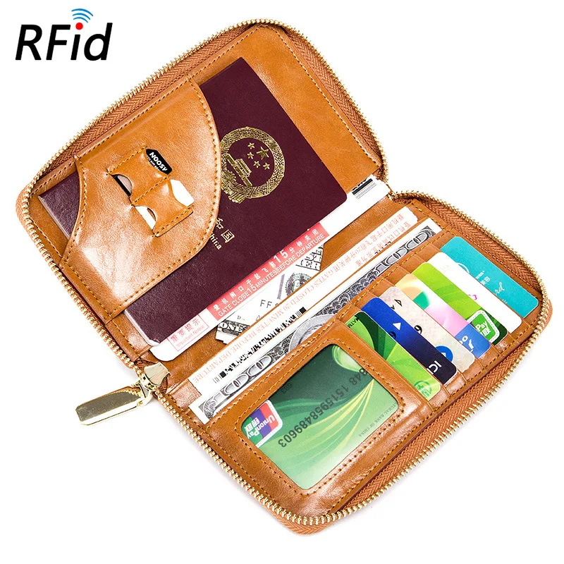 

Genuine Leather Large-Volume Passport Holder Flight Ticket Passport Holder RFID Zipper Multi-functional Men And Women Thin Trave