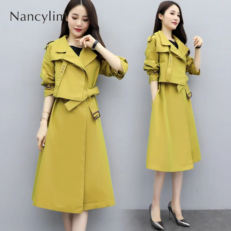 

2019 Autumn Long Coat for Business Women Turn Collar Long Sleeve Windbreaker Coat Female Lady Temperament Trench Coat Ropa Mujer