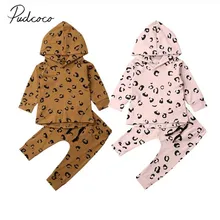 Весенне-осенняя одежда для малышей Одежда для маленьких девочек с леопардовым принтом Топ с капюшоном и длинными рукавами+ леггинсы комплект из 2 предметов; спортивный костюм