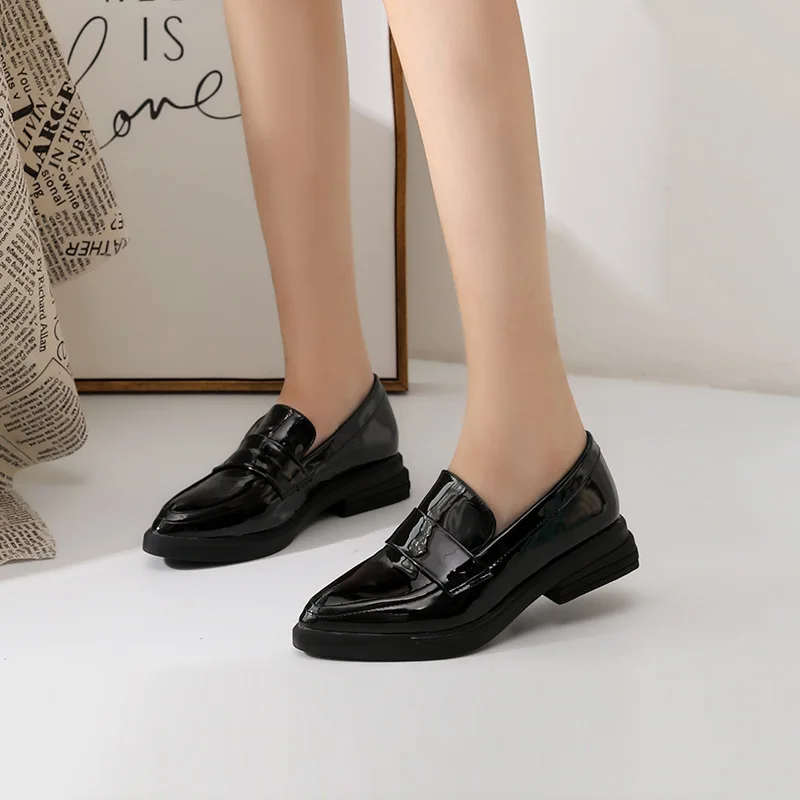 

Women's Pointed-Toe Loafers Women's Thick Bottomed 2019 Autumn And Winter New Style Korean-style Fashion Black Semi-high Heeled