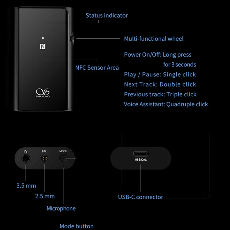 Shanling UP4 Bluetooth Amp Portable Digital Audio Decoder Integrated Machine LDAC Receiver Balanced Output Headphone Amplifier