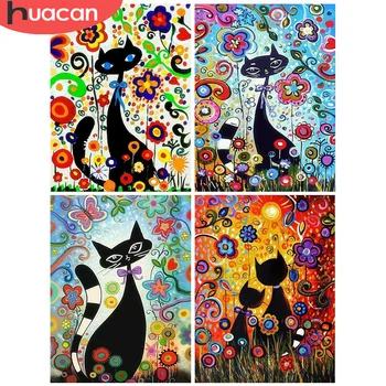 

HUACAN Full Drill Diamond Painting Cat Mosaic Cross Stitch 5D Animal Diamond Embroidery Art Decoration New Arrival