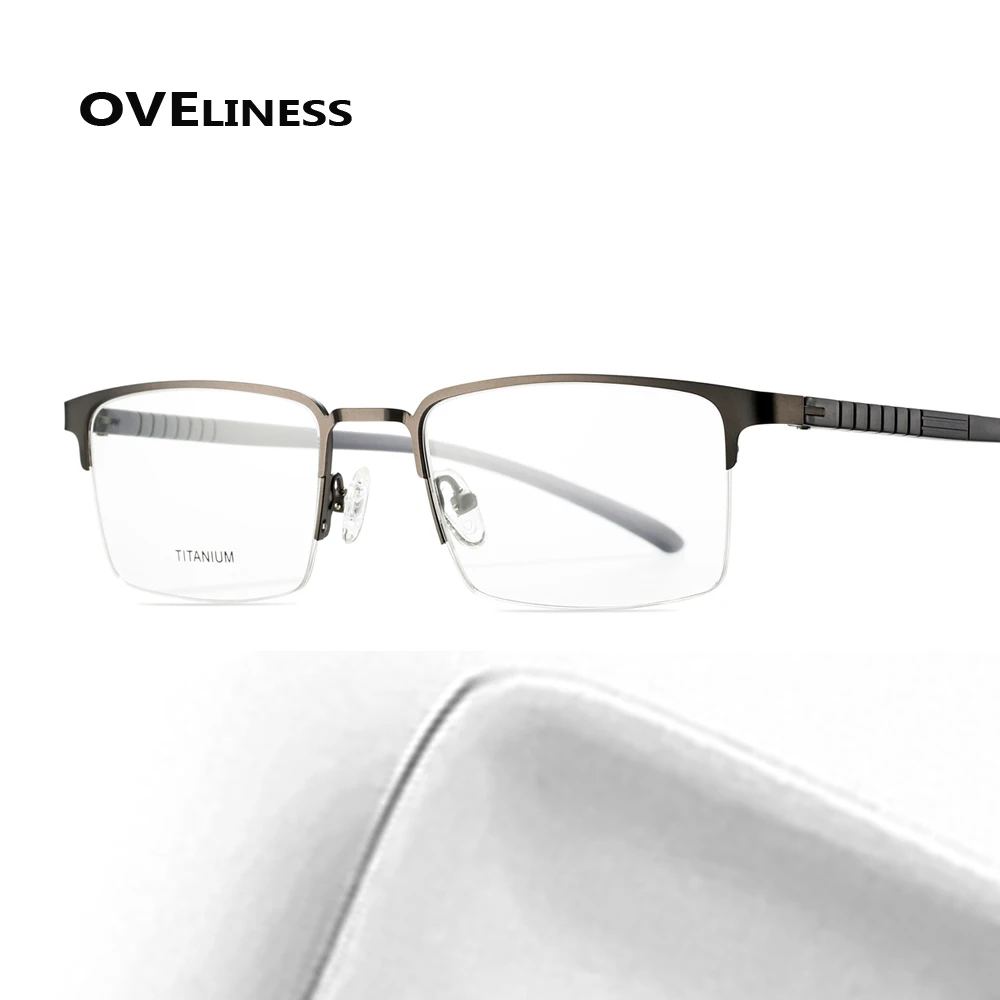 

2020 Square Titanium Alloy eye glasses frame Men Optical eyeglasses Myopia Prescription glass Male Metal half Screwless eyewear
