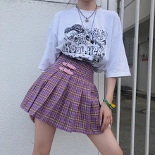 Purple Preppy Style Mini Pleated Skirt Women 2019 Summer Casual School Kawaii Plaid Short Skirt Ladies High Waist Saia Faldas