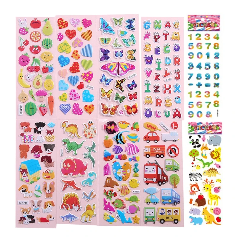 3d Cartoon Puffy Stickers Kids  Stickers Puffy Cartoon Animals - 10 Sheets  4sheets - Aliexpress