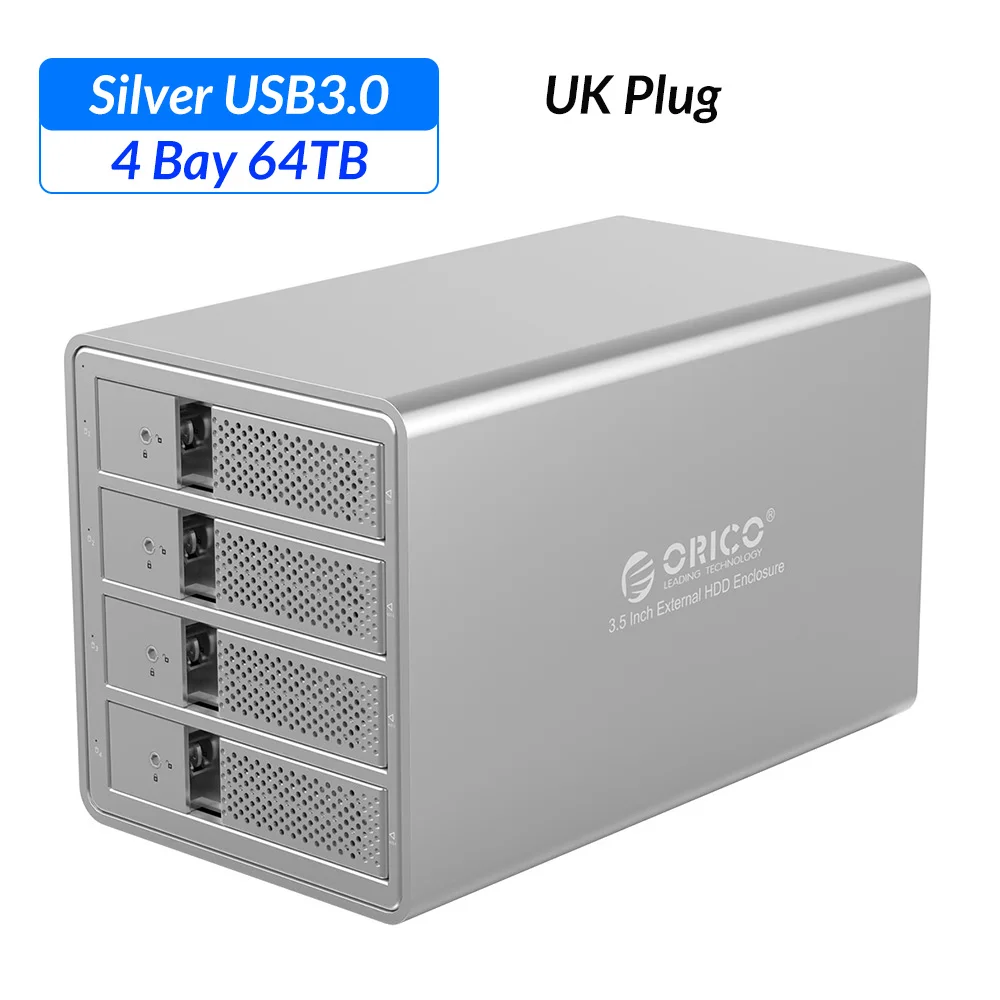 UK Plug ORICO 4 отсека 3,5 дюйма USB3.0 для SATA HDD корпус с 150 Вт внутренний адаптер питания Поддержка 64 ТБ алюминиевый HDD док-станция - Цвет: UK Plug