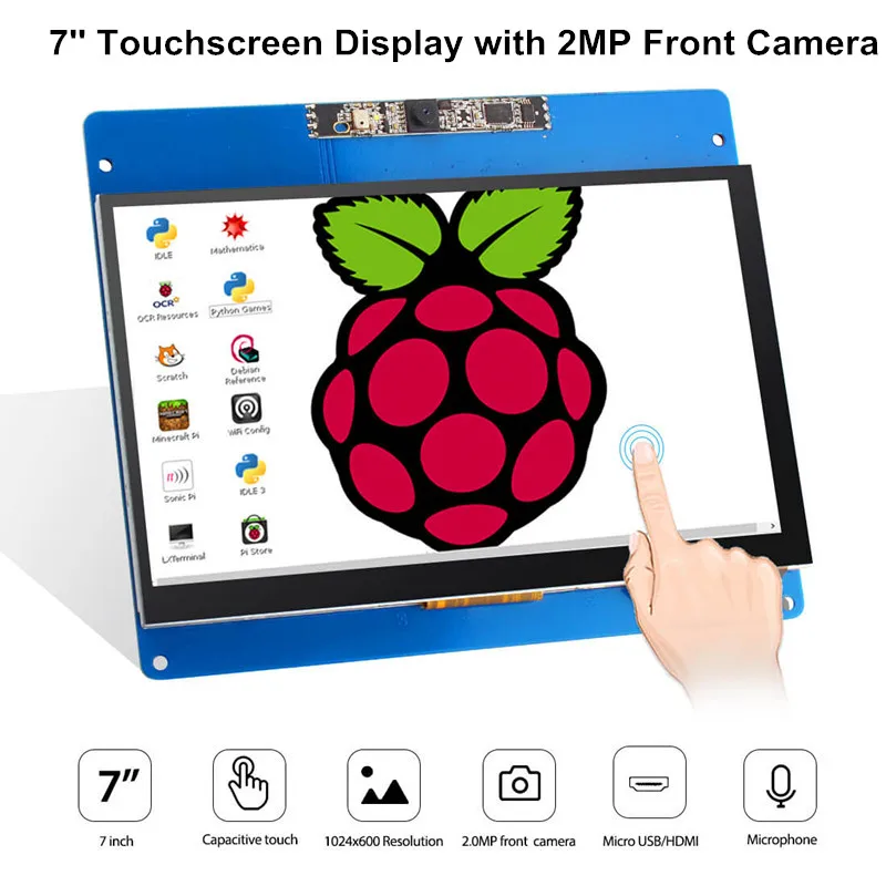 

Elecrow 7 inch Touch Screen Display 1024X600 HD Capacity Touchscreen with Camera and Microphone Display for Raspberry Pi 3 2B B