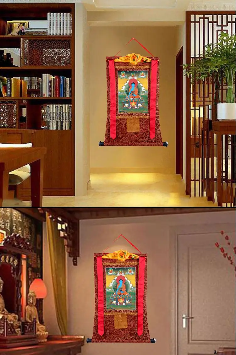 Thangka Тибетский ручной работы двухэтажный статуи Будды Thangka Висячие тибетские украшения гостиной фрески длинные 125 см