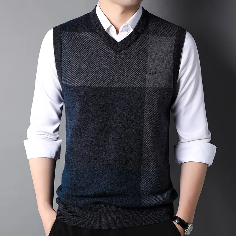 

Autumn and winter men's wool knit vest waistcoat sleeveless casual v-neck