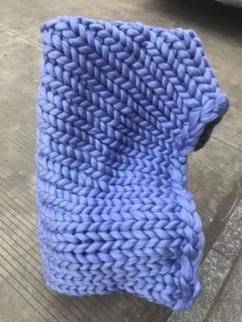 Плюшевое одеяло крупной ручной вязки большое мягкое теплое зимнее одеяло s для кровати дивана толстое шерстяное полиэфирное объемное вязаное одеяло - Цвет: denim blue