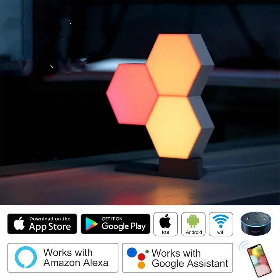 

DishyKooker 1PC DIY Geometry Assembly APP Control Home LED Night Light Wall Lamp