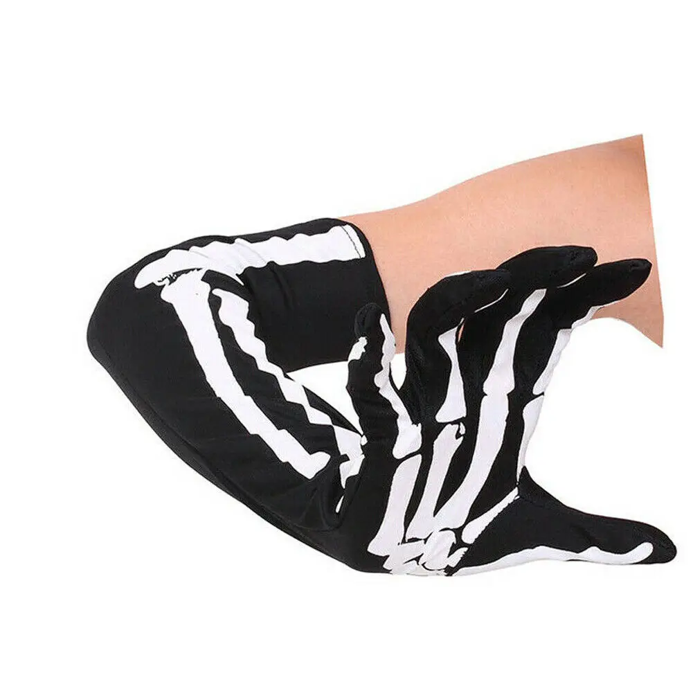 

Adult Party Costume Halloween Ghost Gothic Black Skull Skeleton Bone Long Gloves Arm Warmer