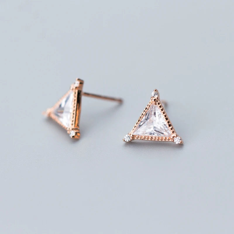 

100% Real 925 Sterling Silver Triangle Stud Earrings Cute CZ Geometric Earrings Studs for Women Girls Hypoallergenic Jewelry