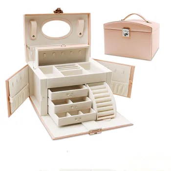 

Venta caliente caja de joyeria de cuero de PU caja de almacenamiento de joyas de multiples capas para mujer caja de