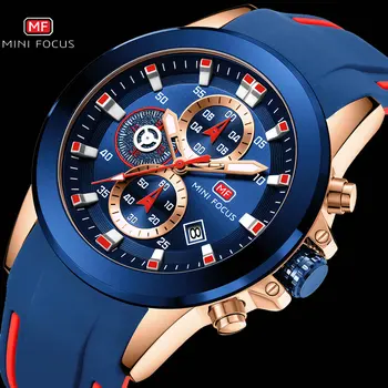 

MINIFOCUS Military Blue Waterproof Men Watch Chronograph Quartz Clock Silicone Strap Casual Sports Mens Watches Top Brand Luxury