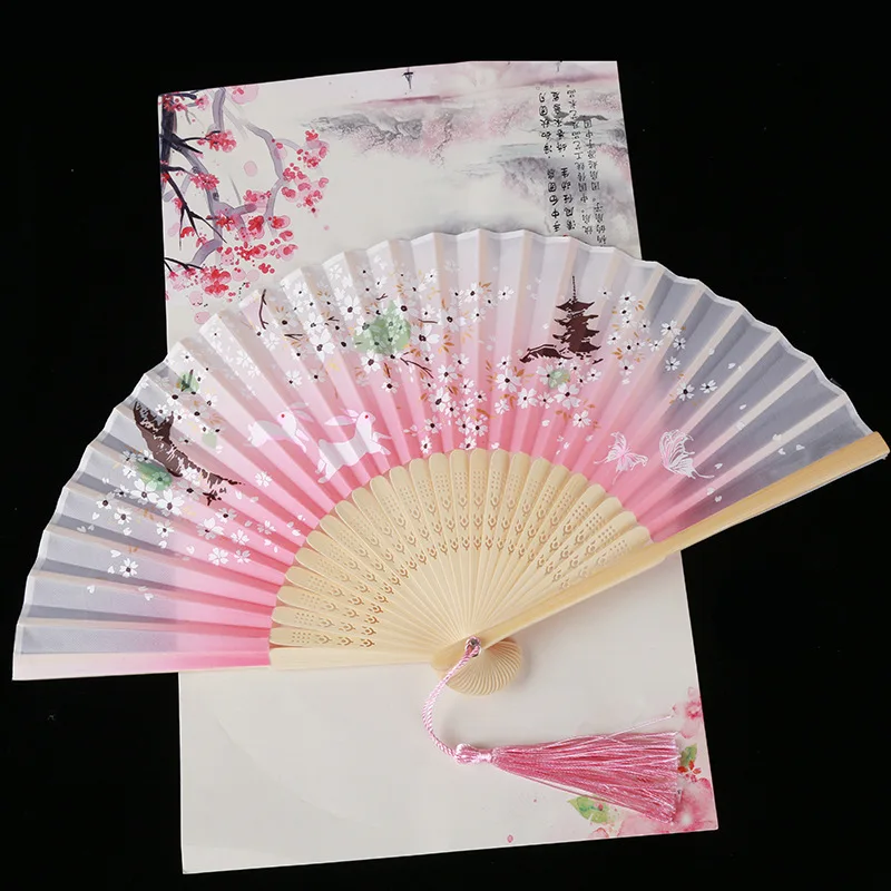 Elegant Chinese style Pattern Folding Hand Fans Flower Print Vintage Fan Polyester Fans Wood Plain Silk Performance Fan folding fan hand fan wooden hand fan silk fans