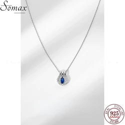 925 Sterling Silver Plating 14K Gold Necklace Women's Multi-wearing Sapphire Temperament Pendant Wild Clavicle Chain Jewelry