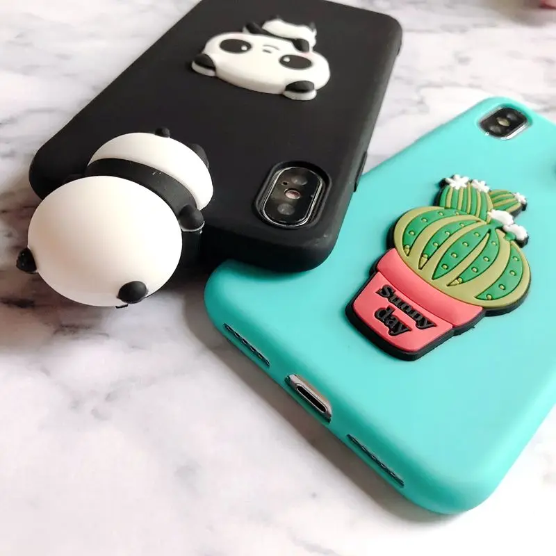 Для Coque iPhone X iPhone 5 5S se чехол 3D панда кактус силиконовый чехол для Funda iPhone 6 6S 7 8 Plus XR XS Max чехол etui