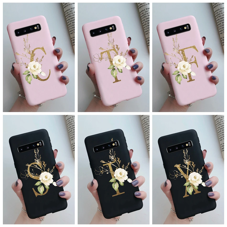 Floral Alphabet Soft Silicone Matte Phone Case - Black & Pink