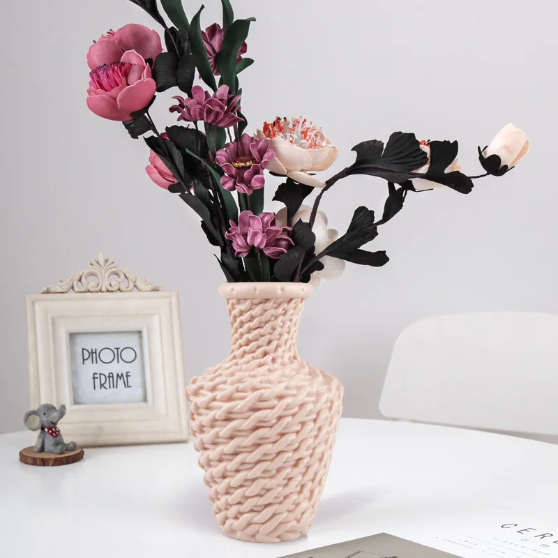 VASE,11--Vase à Fleurs En Plastique Et Panier Nordique Pour Décoration