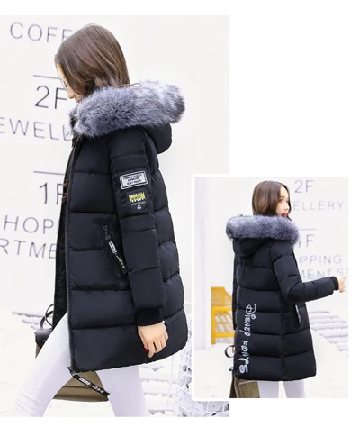 Women Winter Hooded Mid-long Jacket New Fashion Fur collar Thickening Warm Cotton Coat Casual Slim Female Parkas NZYD261A - Цвет: black