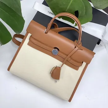 

Canvas Joint Handbag 2020 Early Autumn New Style Versatile Trend Shoulder Bag Elegant Elegant Birkin Bag Genuine Leather