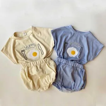 

Summer Baby Clothing Set Korean Style Toddler Boys Clothes Egg T-shirt and PP Pants 2 pcs Infant Girls Clothes