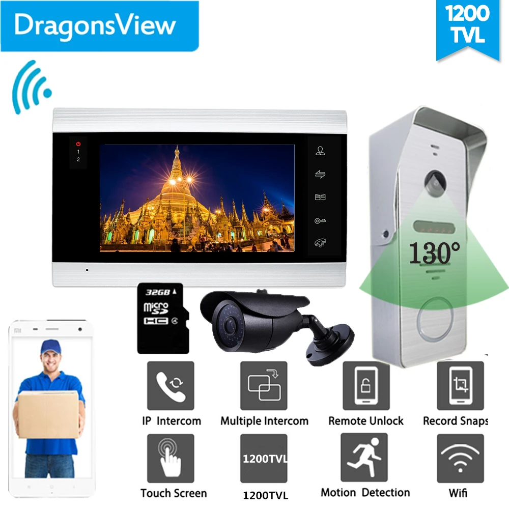 Dragonsview 7 дюймов беспроводной видео телефон двери Wifi дверной звонок с камерой